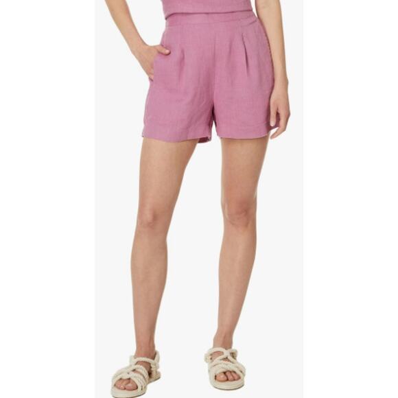 Madewell Pink Linen High Waisted Shorts Flat Front Stretch Pull on Women's M - Picture 1 of 8